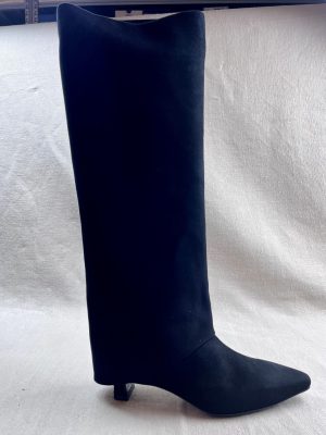 Julie Dee Black Suede Knee-High Boots