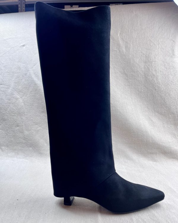 Julie Dee Black Suede Knee-High Boots
