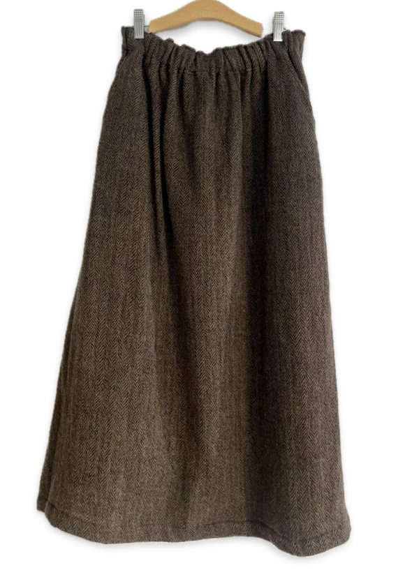 Ichi Antiquités Wool Herringbone Midi Skirt