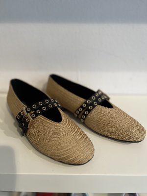Bibi Lou Rattan Double Strap Ballet Flats