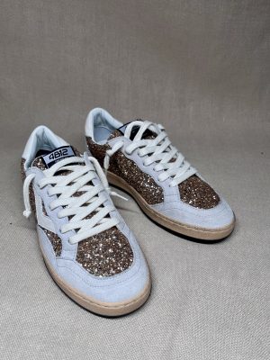 4B12 calf-skin leather and glitter sneakers