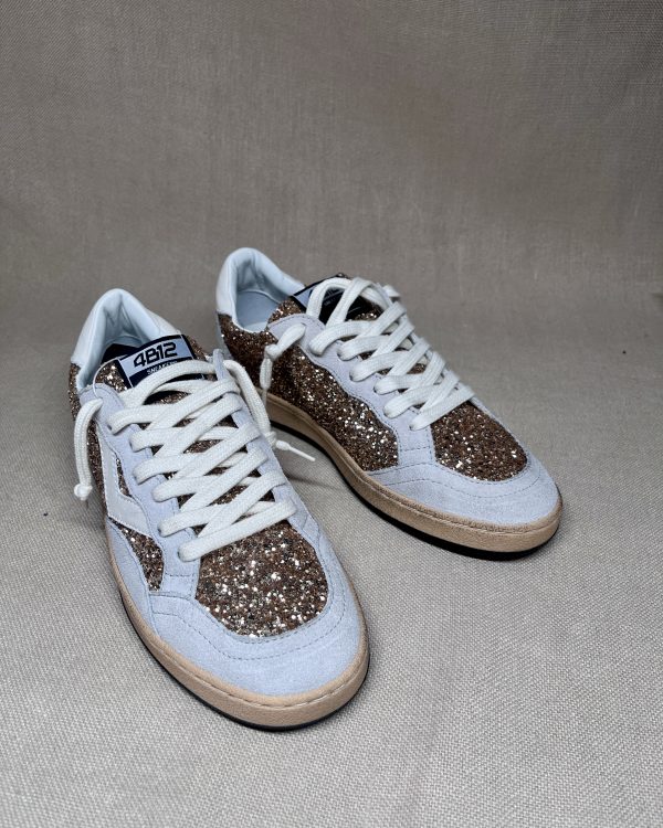 4B12 calf-skin leather and glitter sneakers