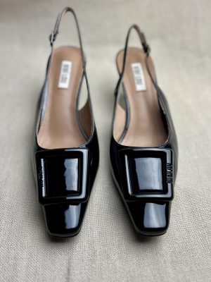 Bibi Lou slingback black patent mules