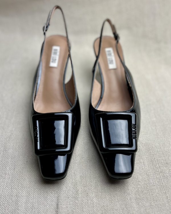 Bibi Lou slingback black patent mules