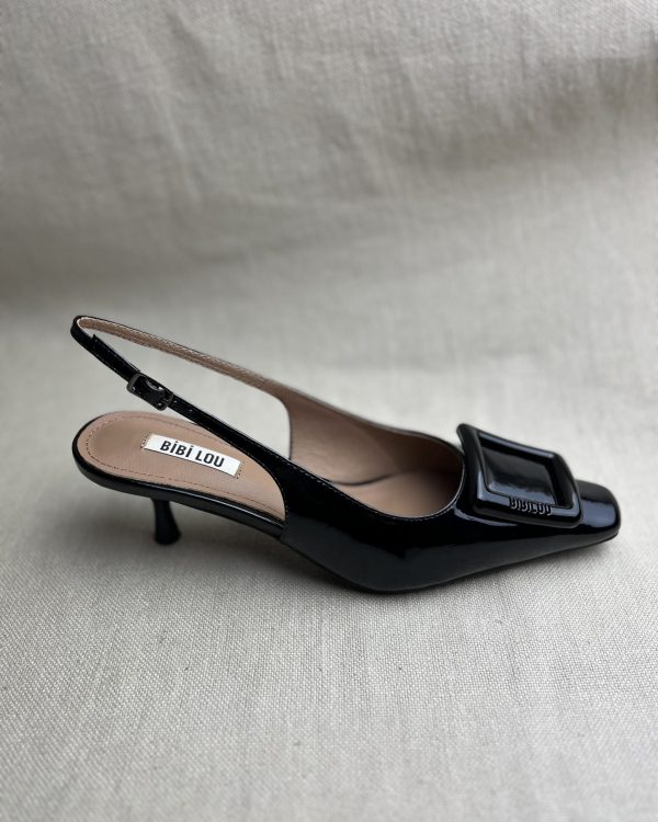 Bibi Lou slingback black patent mules - Image 2