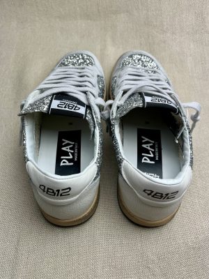 4B12 calf-skin leather and glitter sneakers