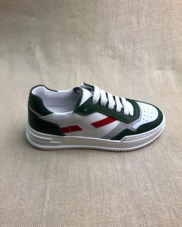Lepi Kips green & white leather sneakers - Image 2