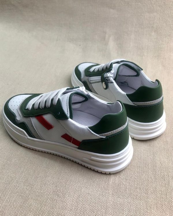 Lepi Kips green & white leather sneakers - Image 3