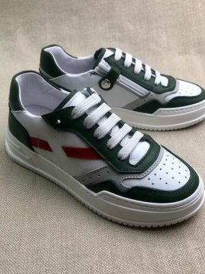 Lepi Kips green & white leather sneakers