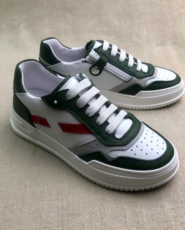 Lepi Kips green & white leather sneakers