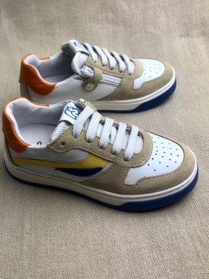Lepi Kips white & yellow leather sneakers