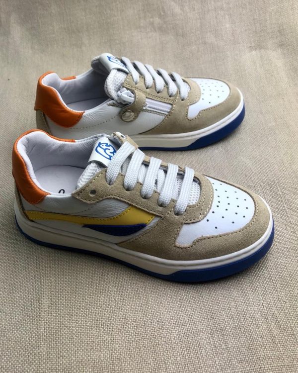 Lepi Kips white & yellow leather sneakers