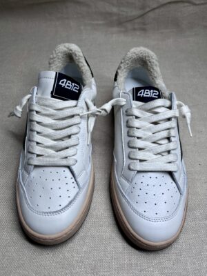 4B12 calf-skin leather and glitter sneakers