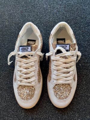 4B12 calf-skin leather and glitter sneakers